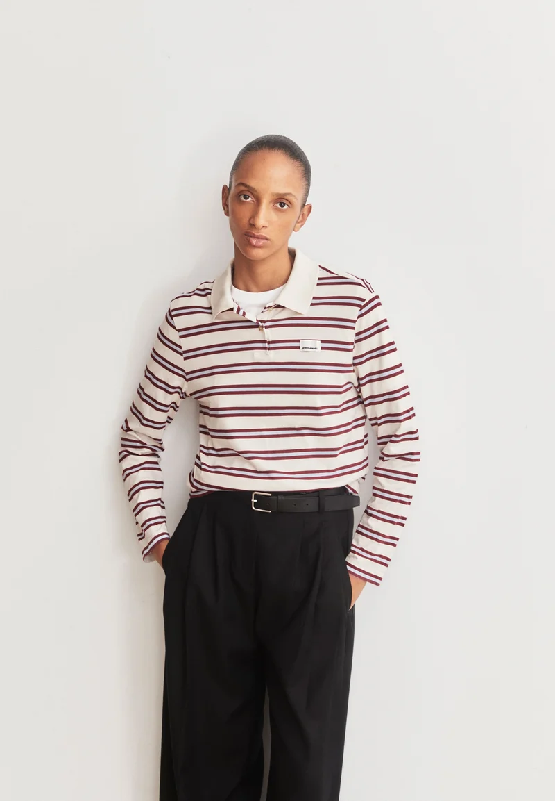 GESTREIFTES POLOLANGARMSHIRT | undyed-velvet red-soft blue