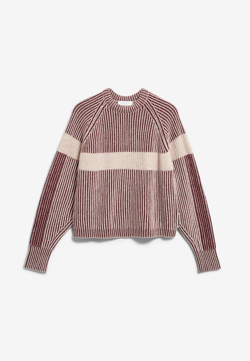 RIPP-STRICKPULLOVER MIT MUSTER | velvet red-oatmilk-honey melange