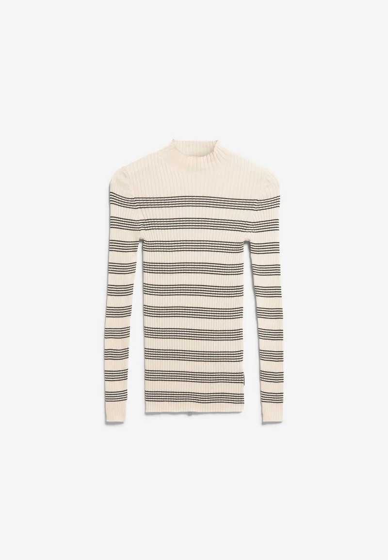 ALAANIA GESTREIFTER STRICKPULLOVER | oatmilk-black