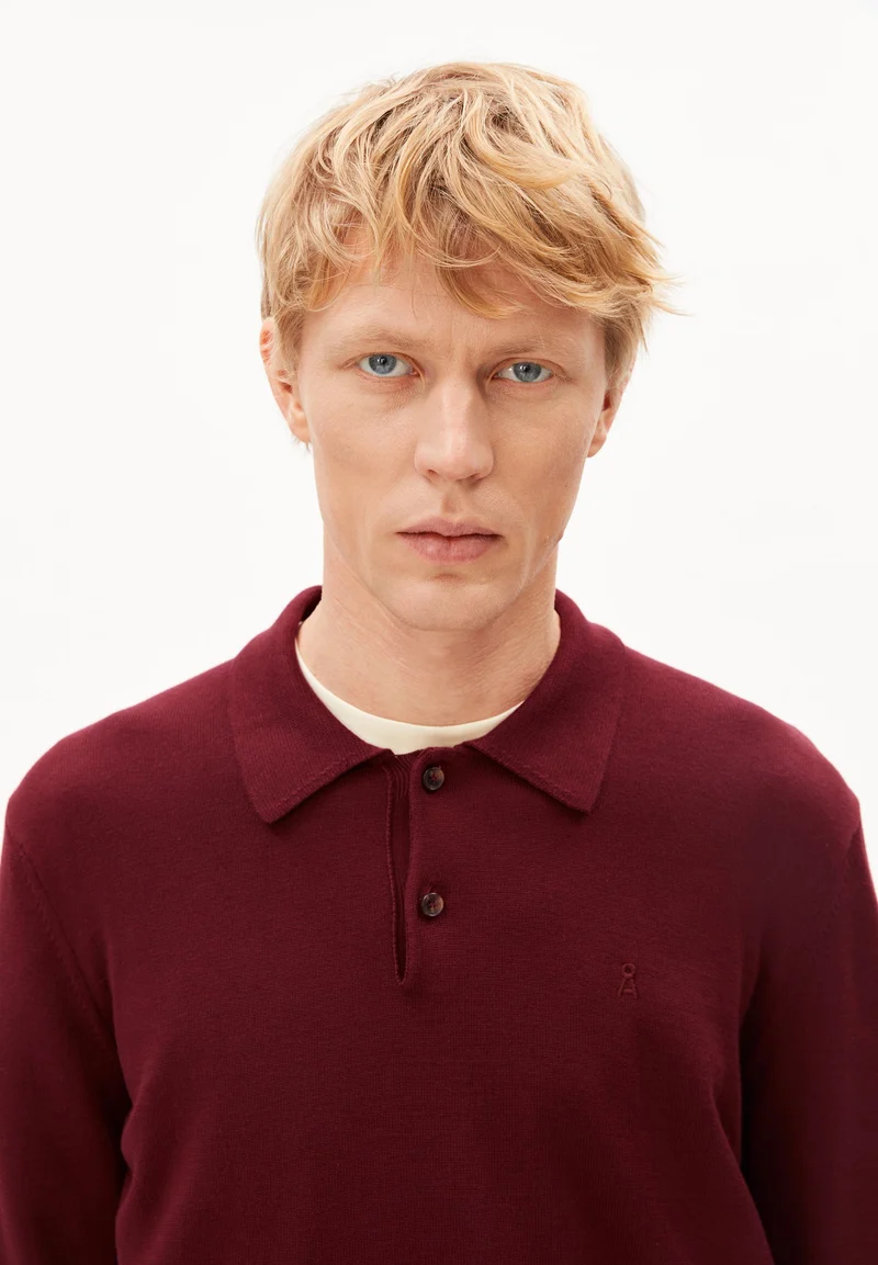 STRICK-POLOLANGARMSHIRT | velvet red
