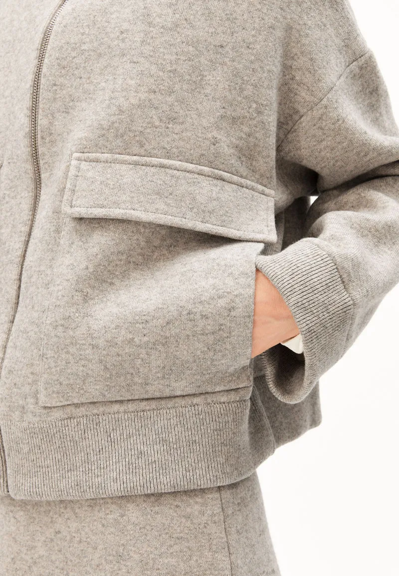 BAUMWOLL-WOLL STRICKJACKE | dark honey melange
