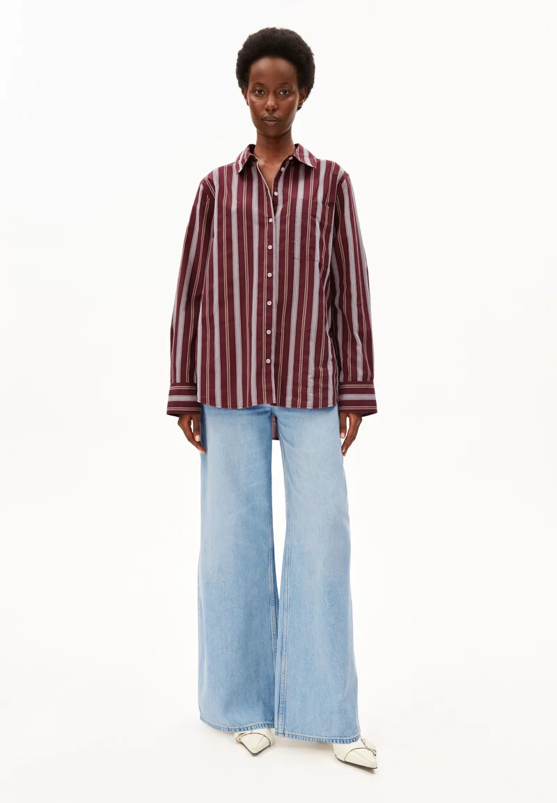 GESTREIFTE WEITE BLUSE | velvet red-amberwood