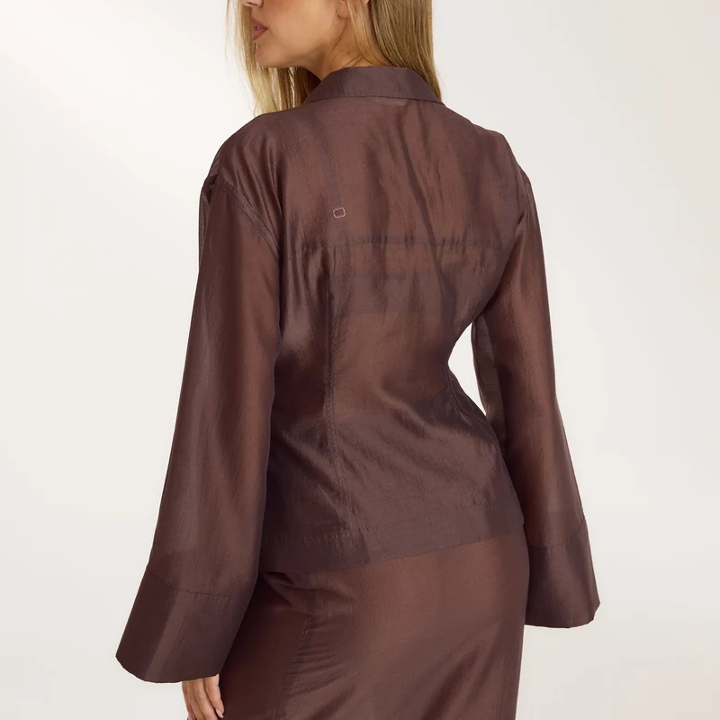 Tailliertes Transparentes Hemd - Schokolade