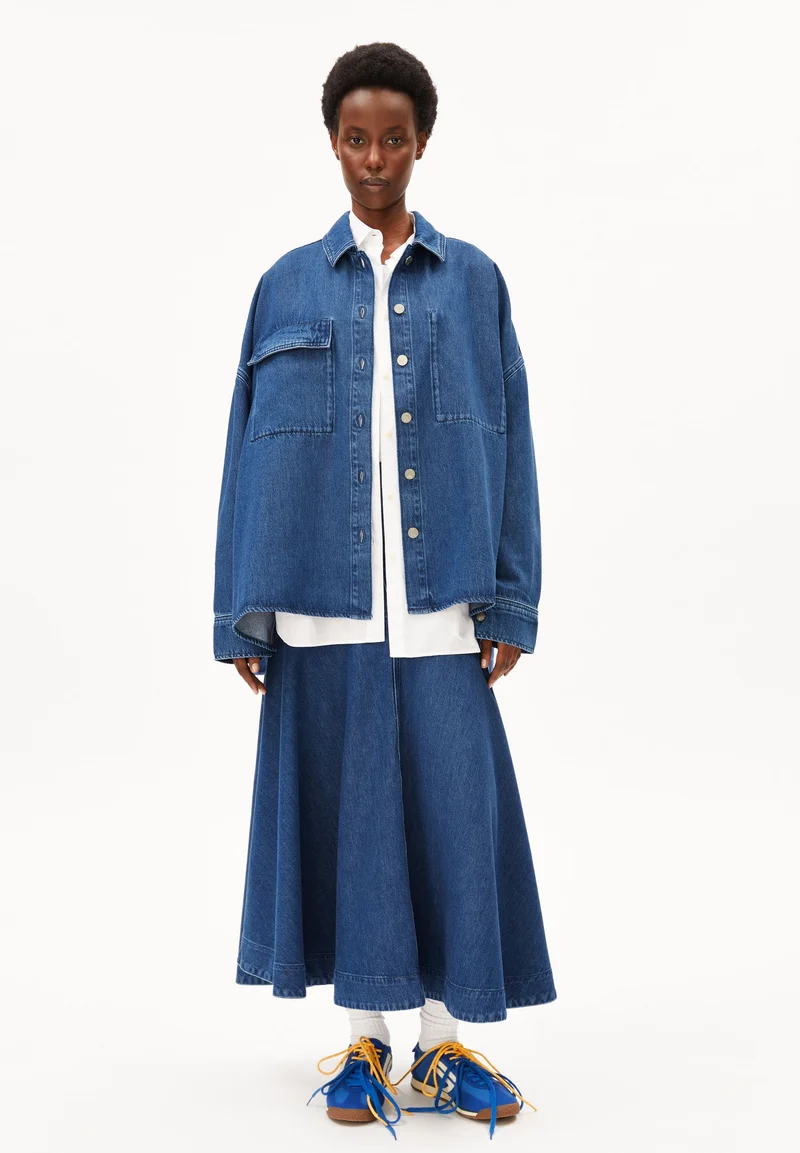 JEANS-MIDI-ROCK | bright blue