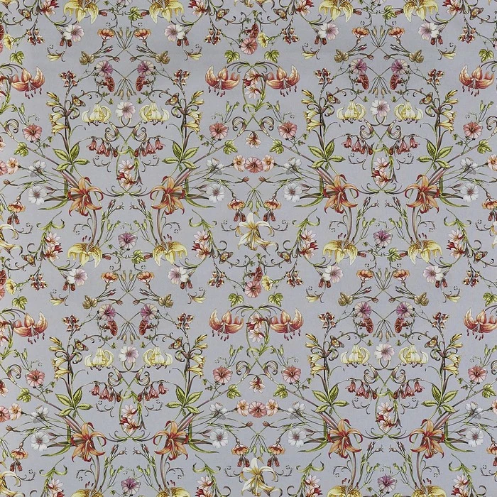 Baumwollstoff Blumenornament - grau