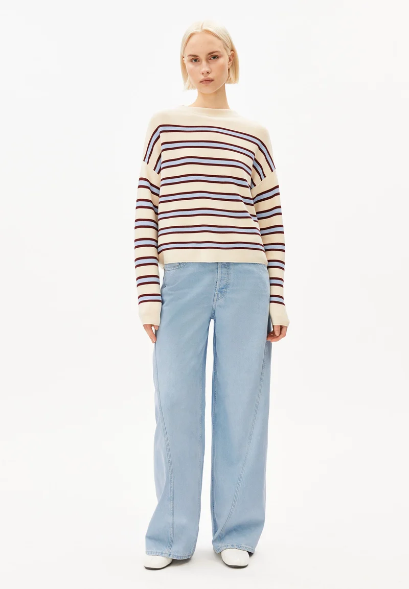MERINAA GESTREIFTER STRICKPULLOVER | oatmilk-velvet red-soft blue