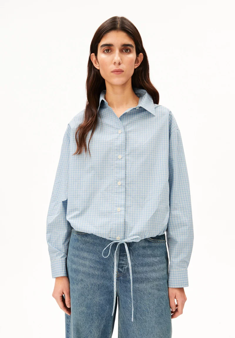 KARIERTE BLUSE MIT KORDELZUG | skylight-oatmilk
