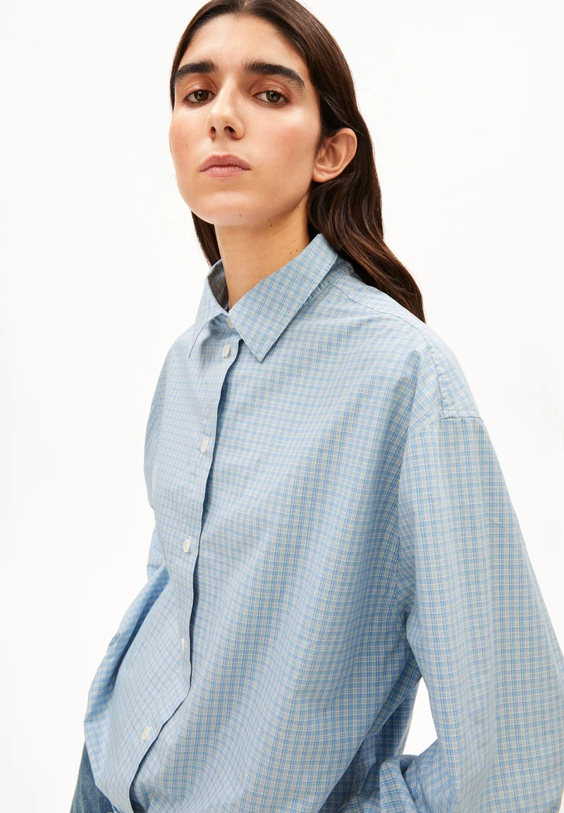 KARIERTE BLUSE MIT KORDELZUG | skylight-oatmilk