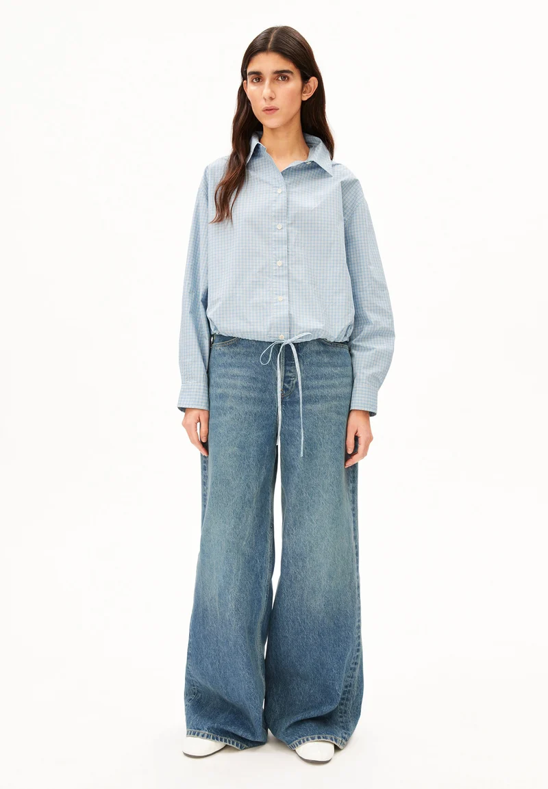 KARIERTE BLUSE MIT KORDELZUG | skylight-oatmilk