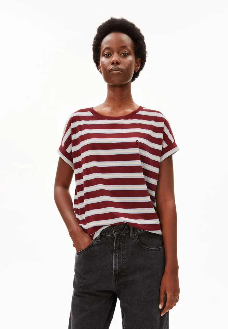 IDAARA GESTREIFTES T-SHIRT | velvet red-soft blue-undyed