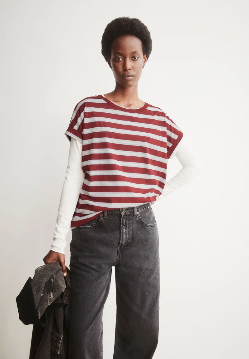 IDAARA GESTREIFTES T-SHIRT | velvet red-soft blue-undyed