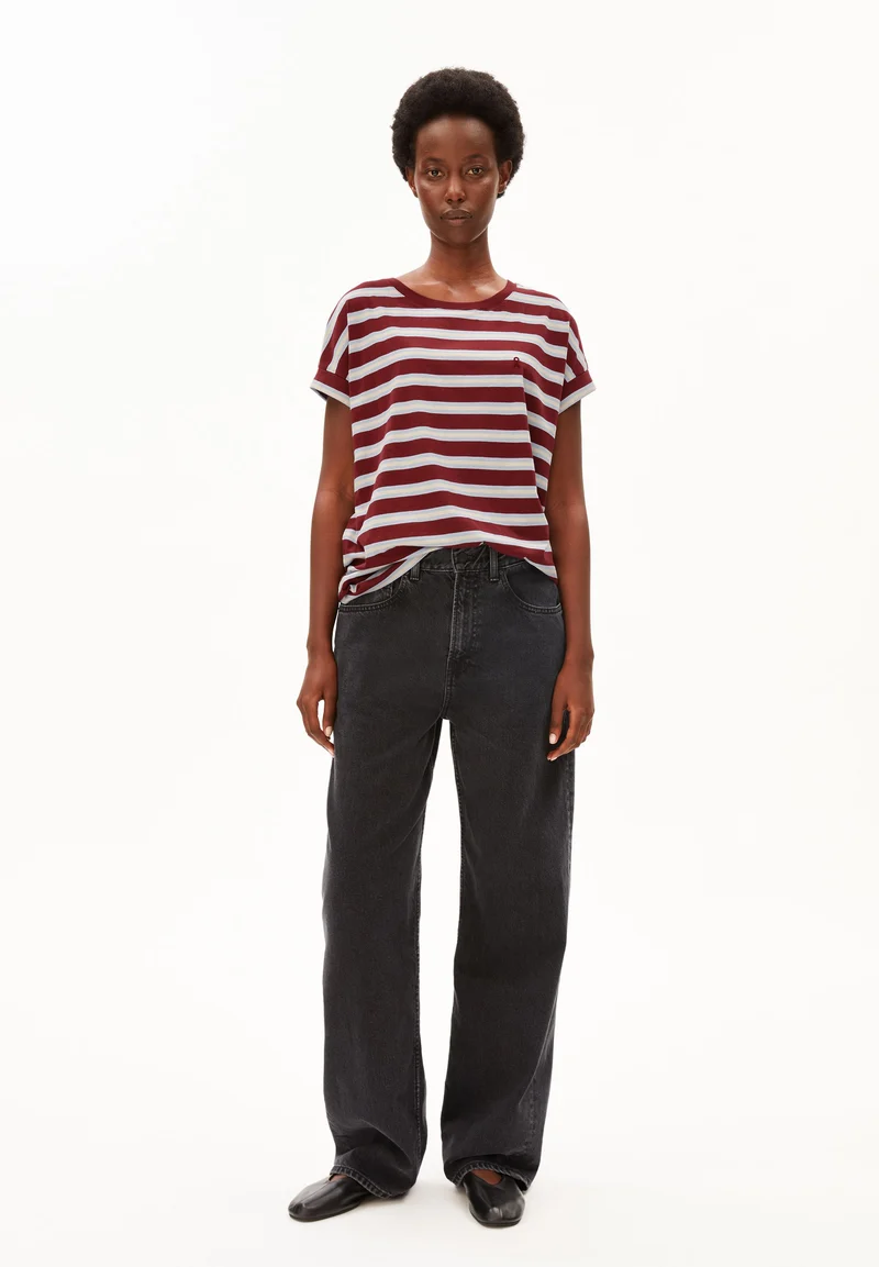 IDAARA GESTREIFTES T-SHIRT | velvet red-soft blue-undyed