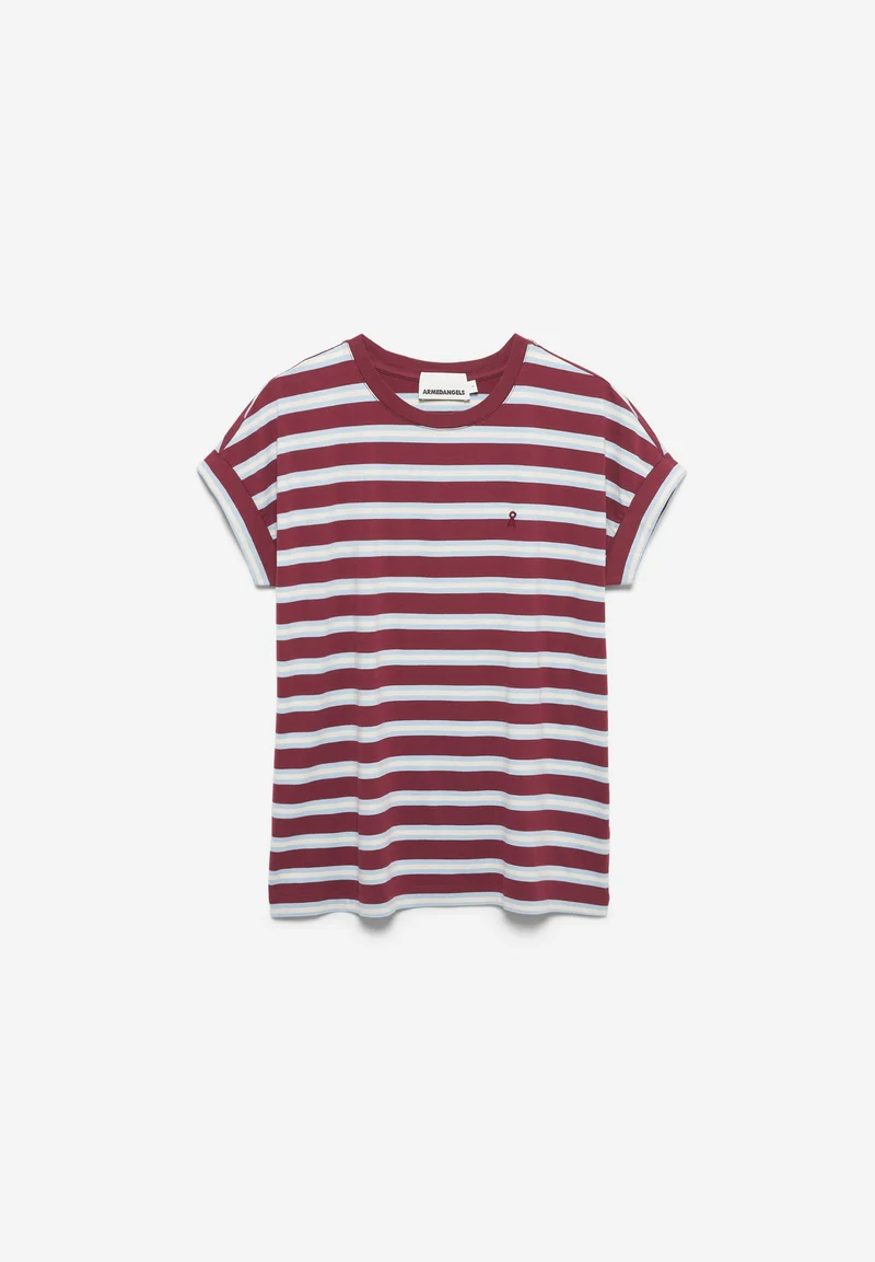 IDAARA GESTREIFTES T-SHIRT | velvet red-soft blue-undyed