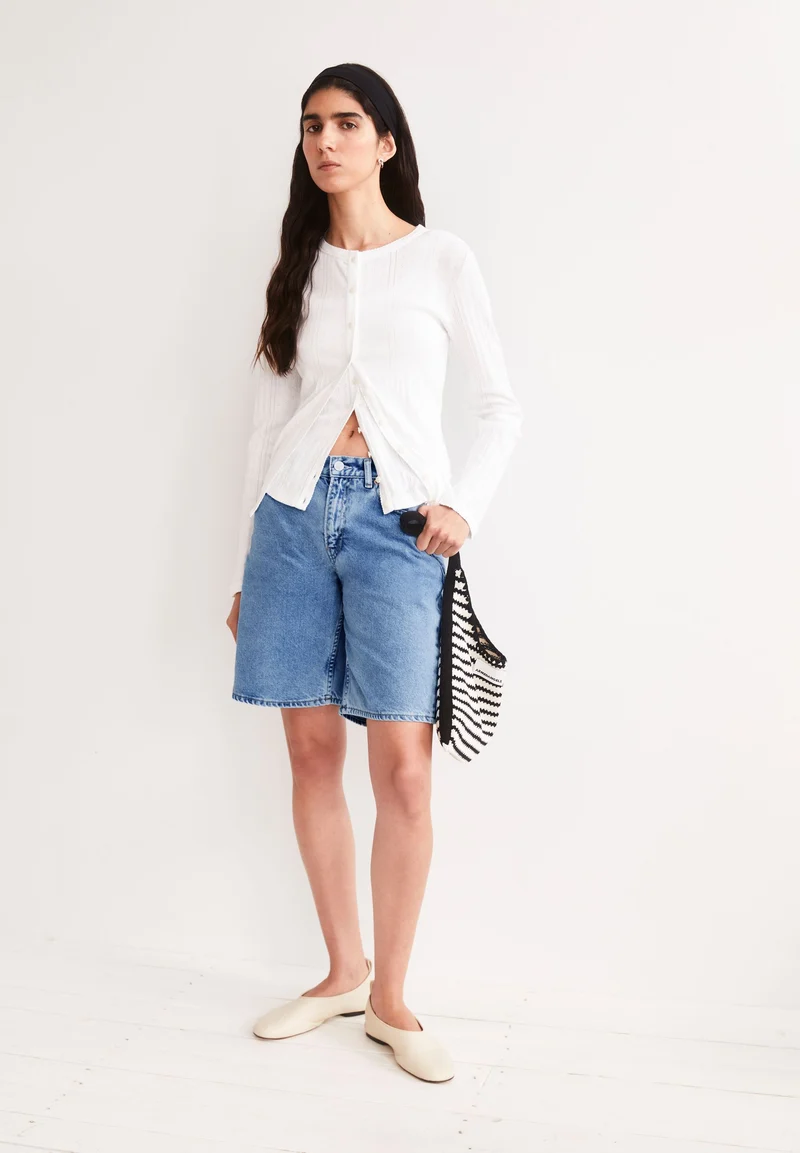 THALINAA MID WAIST JEANS-SHORTS | fresh blue
