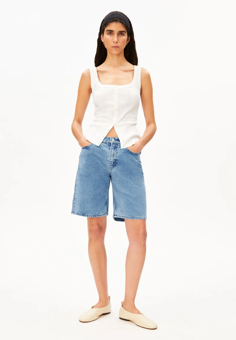 THALINAA MID WAIST JEANS-SHORTS | fresh blue