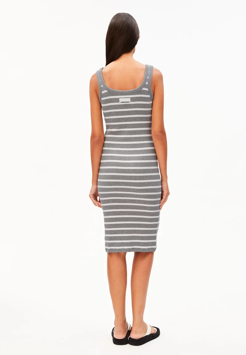 GESTREIFTES TANKTOP RIPP-KLEID | silver melange-white