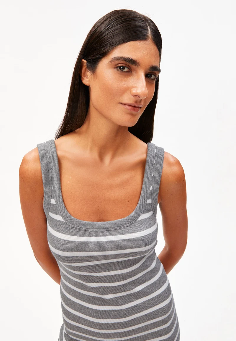 GESTREIFTES TANKTOP RIPP-KLEID | silver melange-white