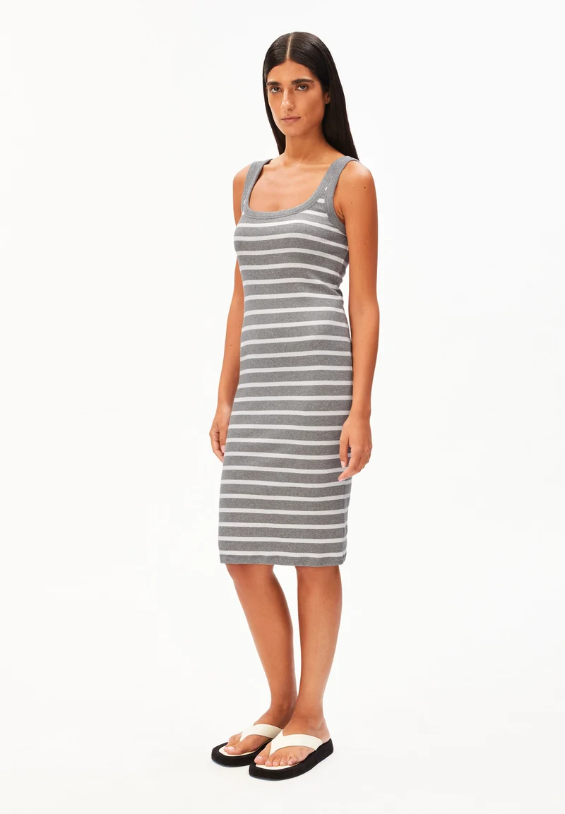GESTREIFTES TANKTOP RIPP-KLEID | silver melange-white