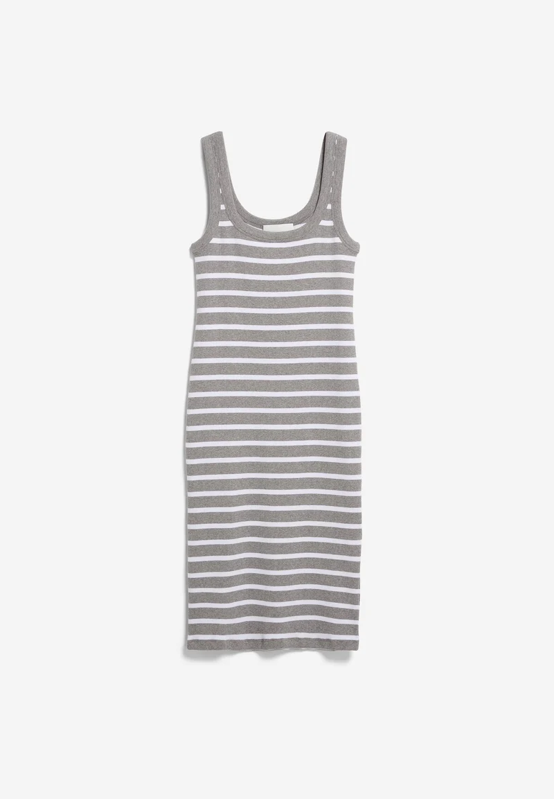 GESTREIFTES TANKTOP RIPP-KLEID | silver melange-white