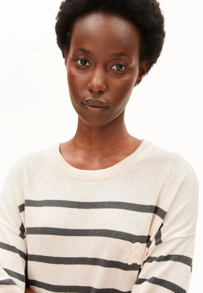 GESTREIFTER LEINEN-MIX PULLOVER | undyed-space steel