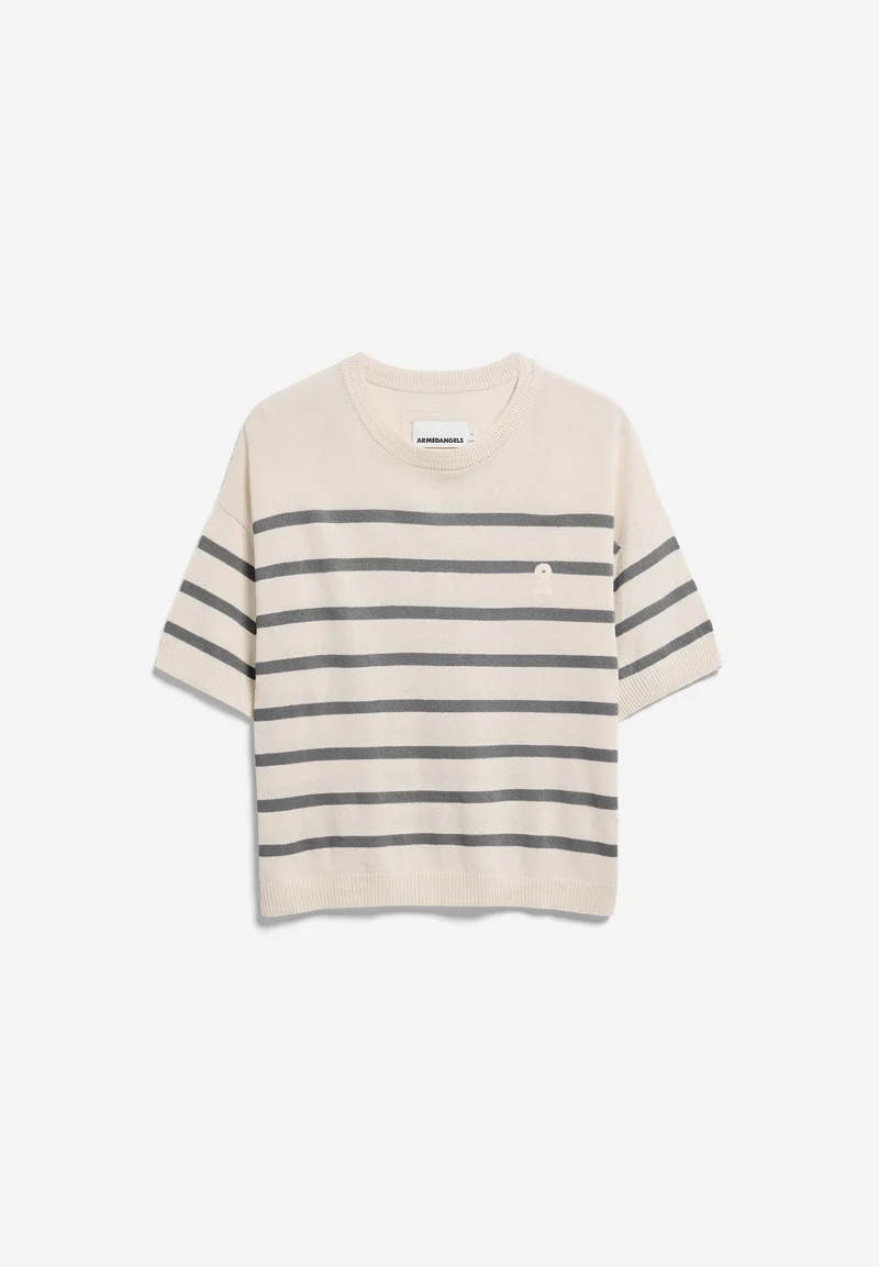 GESTREIFTER LEINEN-MIX PULLOVER | undyed-space steel