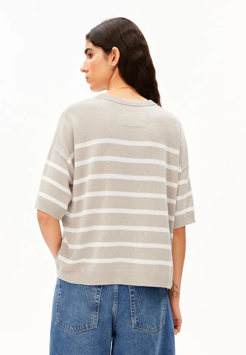GESTREIFTER LEINEN-MIX PULLOVER | sand stone-undyed