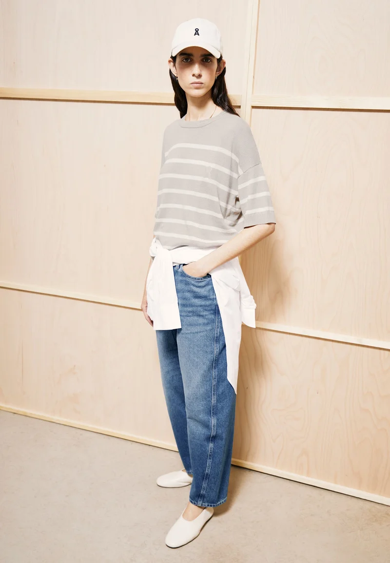 GESTREIFTER LEINEN-MIX PULLOVER | sand stone-undyed