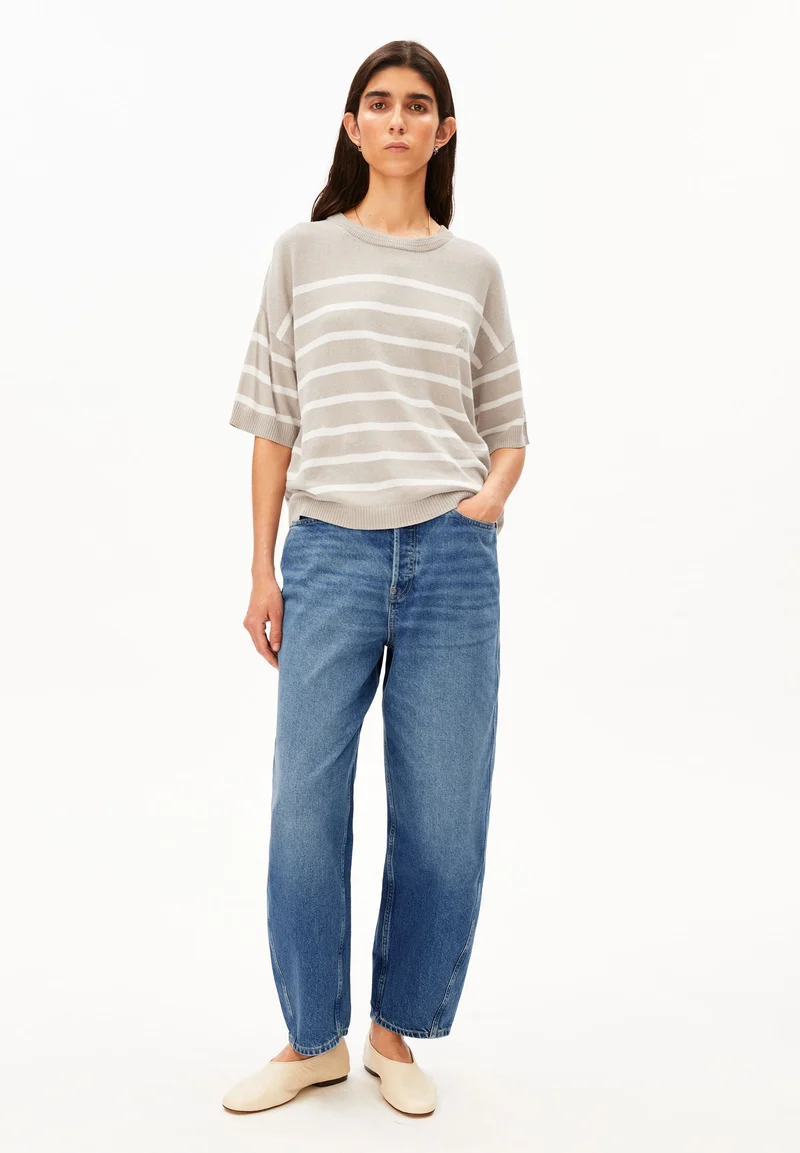 GESTREIFTER LEINEN-MIX PULLOVER | sand stone-undyed