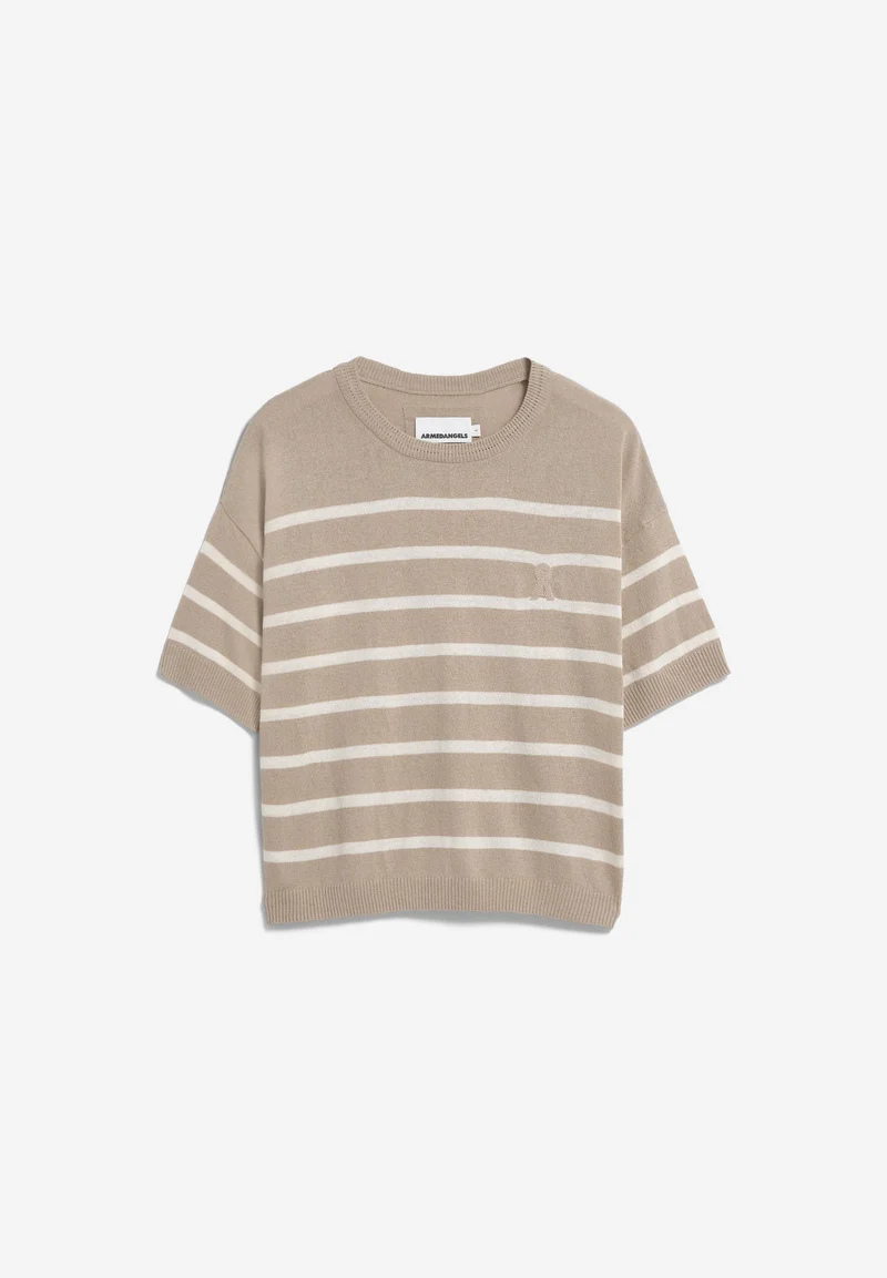 GESTREIFTER LEINEN-MIX PULLOVER | sand stone-undyed