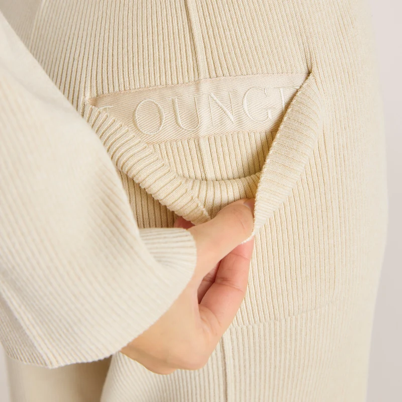 Weite Strickhose - Crèmefarbe
