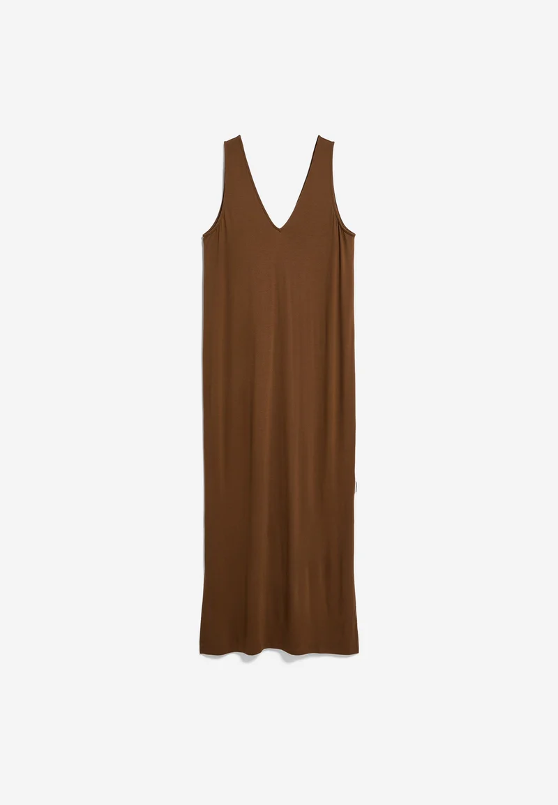 ÄRMELLOSES JERSEY-MIDI-KLEID | dried palm