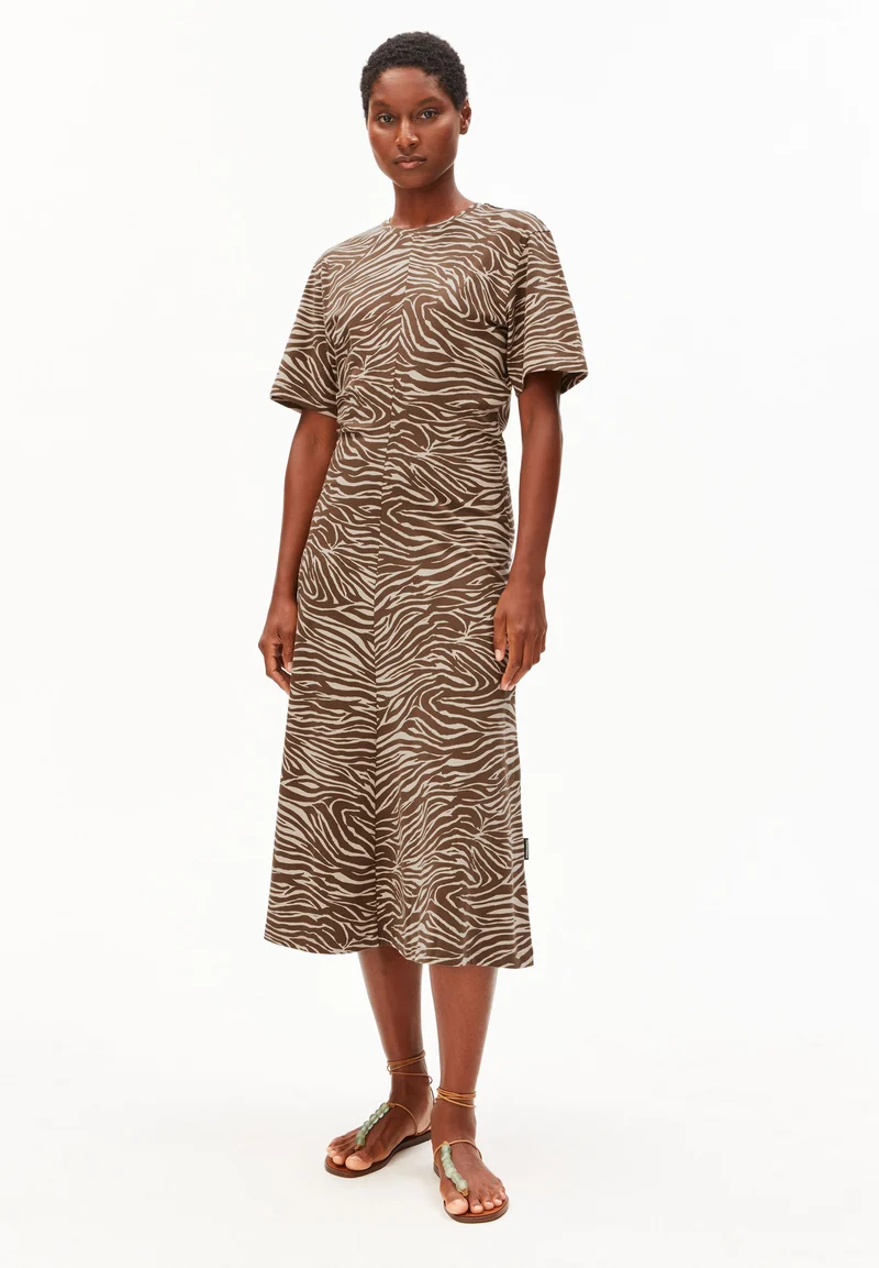 ZEBRA MUSTER JERSEY-MIDI-KLEID | sandstone