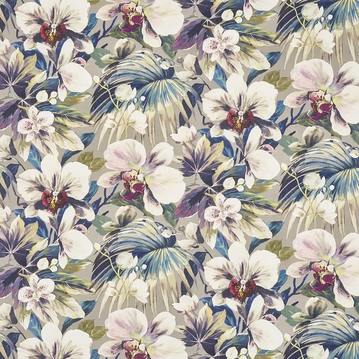 Baumwollstoff Tropische Blumen - flieder