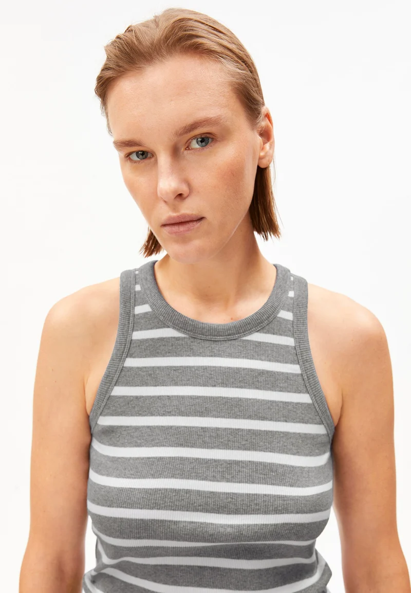 KANITAA GESTREIFTES TOP | silver melange-white