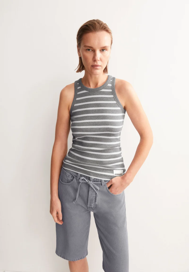 KANITAA GESTREIFTES TOP | silver melange-white