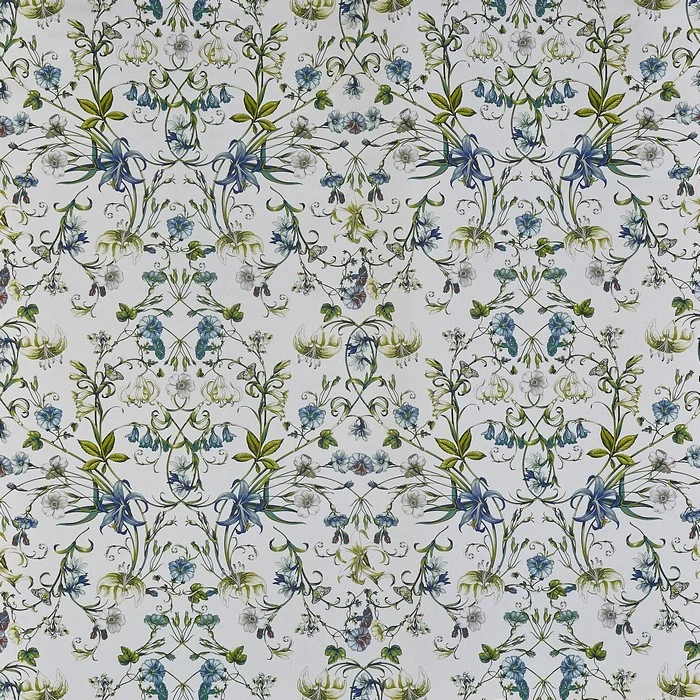 Baumwollstoff Blumenornament - blau