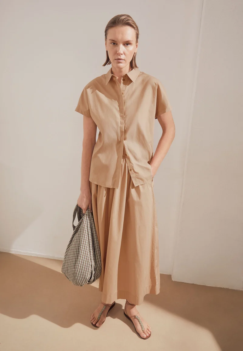 POPLIN MIDI-ROCK A-LINIE | true camel