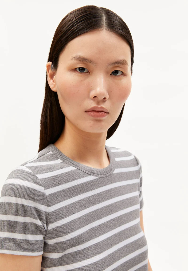 KARDAA GESTREIFTES RIPP-T-SHIRT | silver melange-white