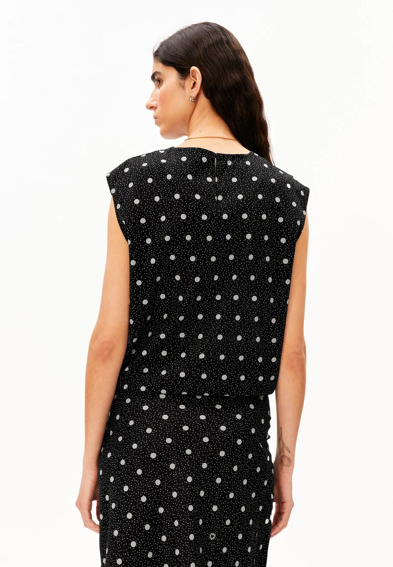 GEPUNKTETE BLUSE MIT KORDELZUG | black-white