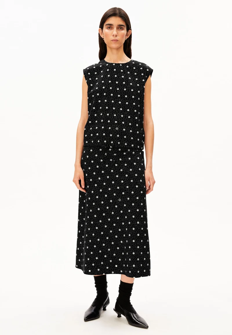 GEPUNKTETE BLUSE MIT KORDELZUG | black-white