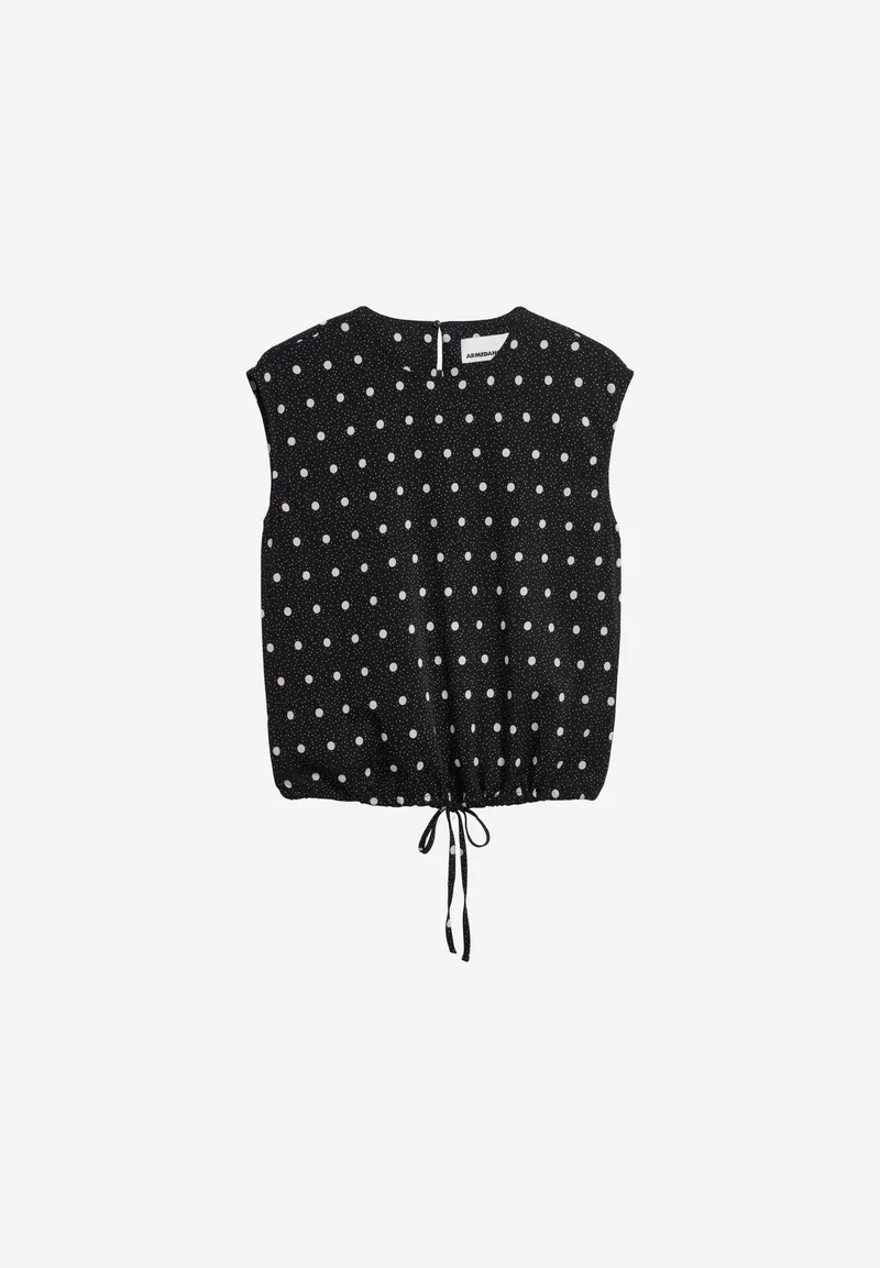 GEPUNKTETE BLUSE MIT KORDELZUG | black-white