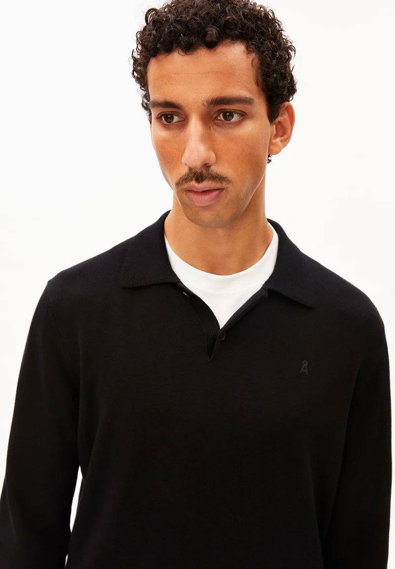 STRICK-POLOLANGARMSHIRT | black