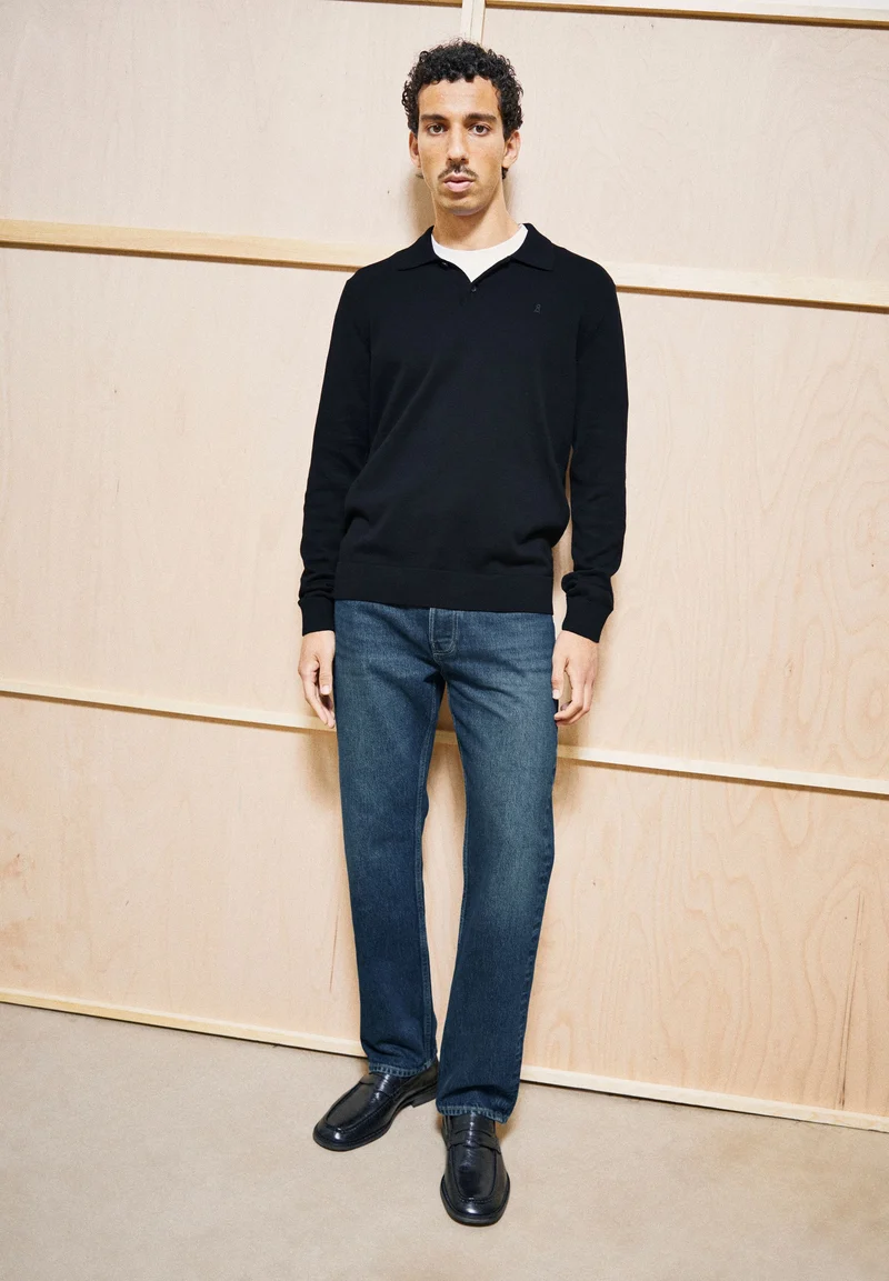STRICK-POLOLANGARMSHIRT | black