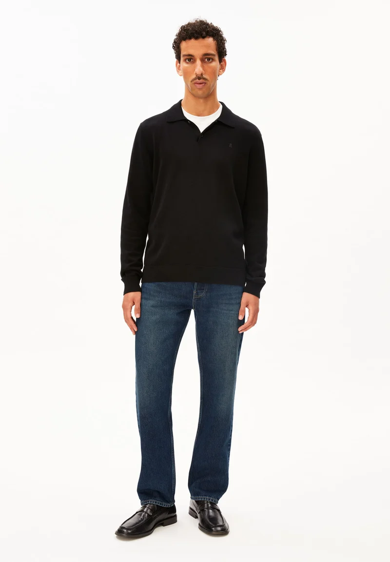 STRICK-POLOLANGARMSHIRT | black