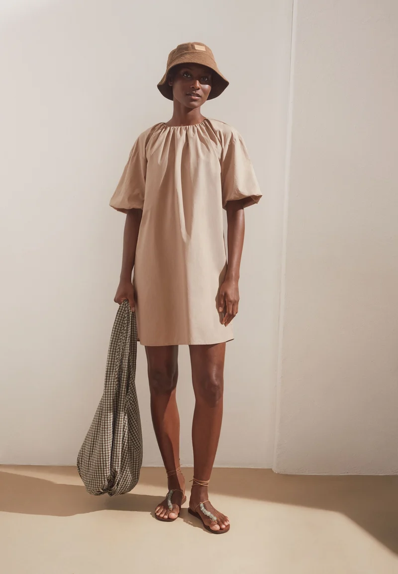 POPLIN BALLON-MINI-KLEID | true camel