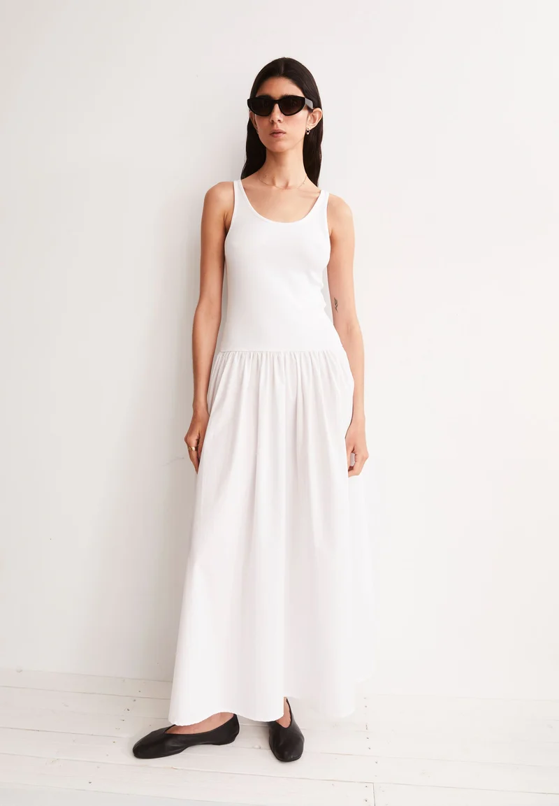 MATERIAL-MIX KLEID | white