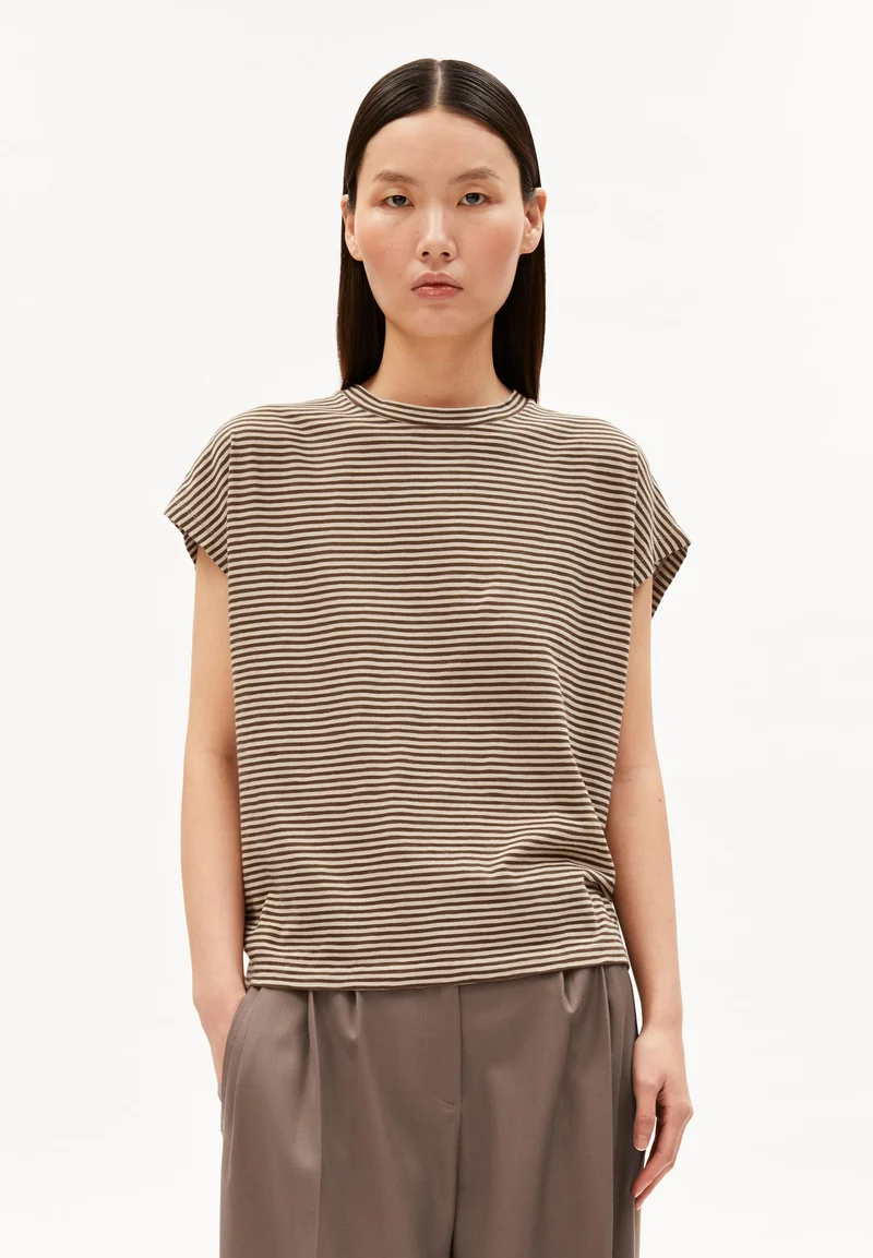 SLUB JERSEY GESTREIFTES T-SHIRT | sand stone-dried palm