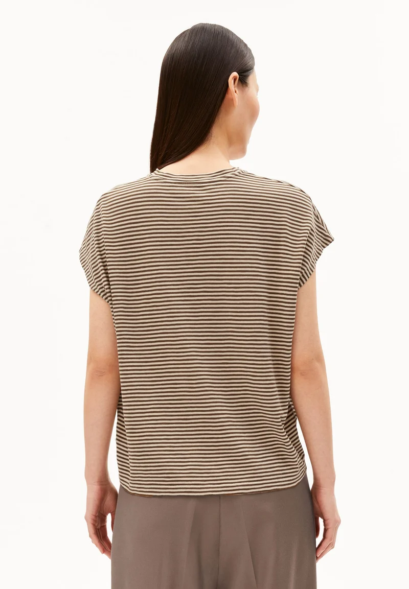 SLUB JERSEY GESTREIFTES T-SHIRT | sand stone-dried palm