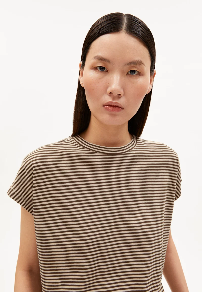 SLUB JERSEY GESTREIFTES T-SHIRT | sand stone-dried palm