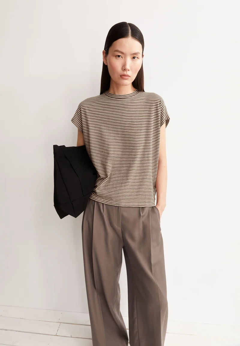 SLUB JERSEY GESTREIFTES T-SHIRT | sand stone-dried palm